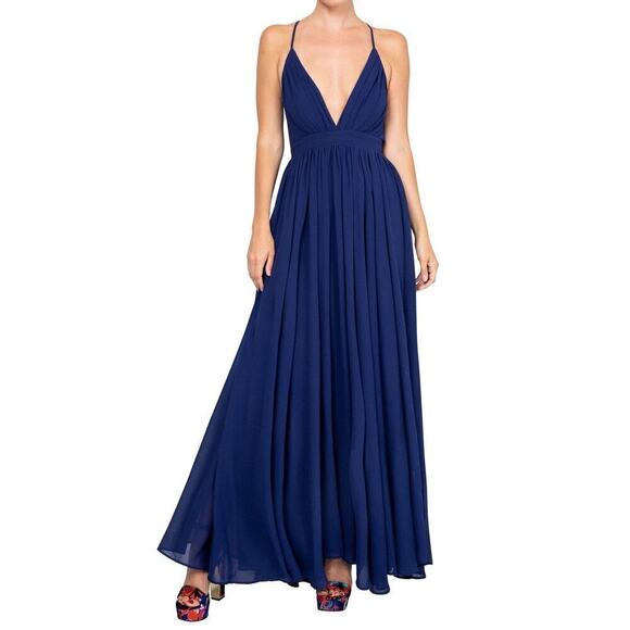 Meghan Enchanted Dress Garden Maxi Open Back Navy Blue Maxi NWT M - Picture 1 of 13